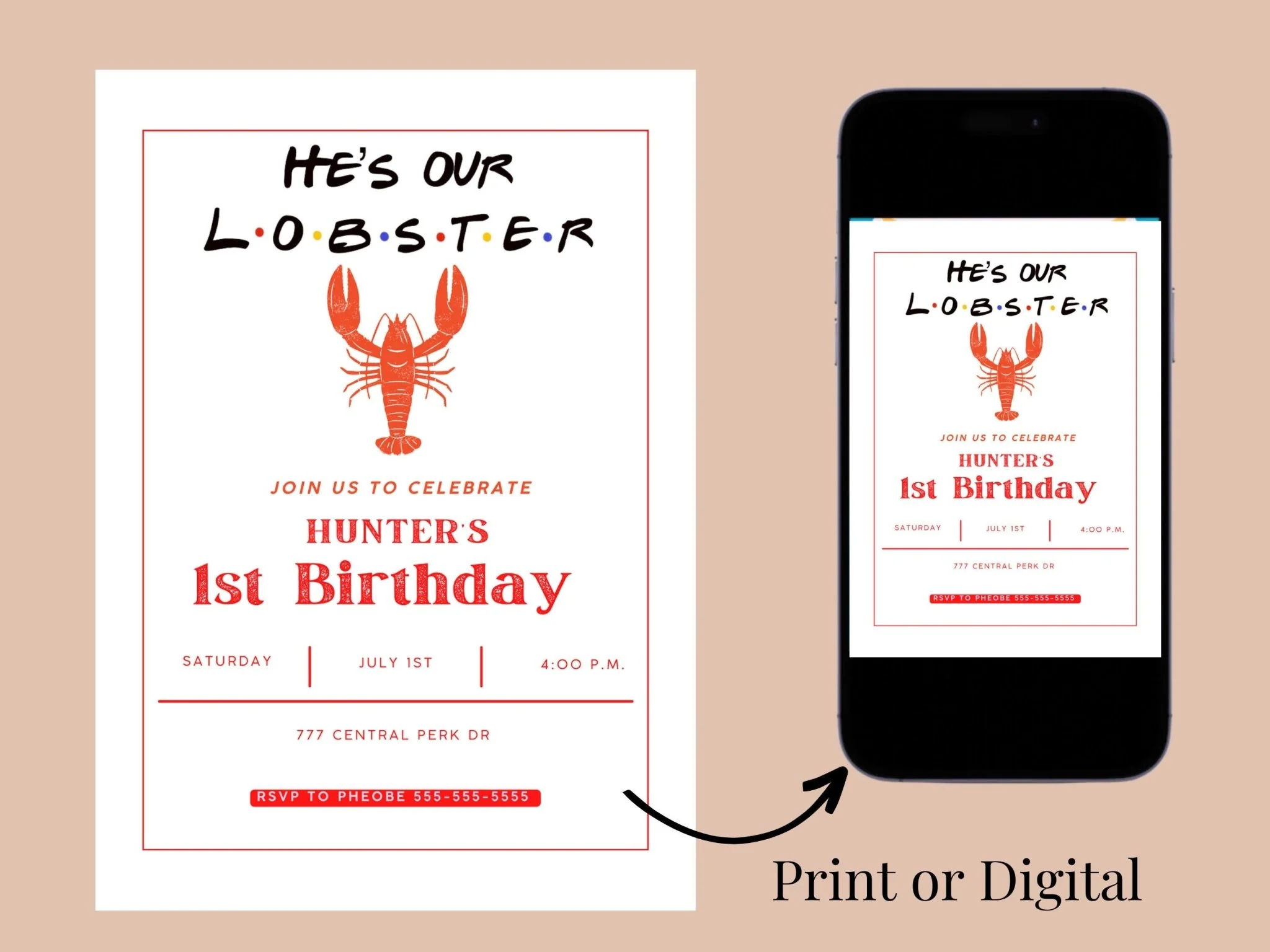 Lobster Theme Birthday Party Invitation Template