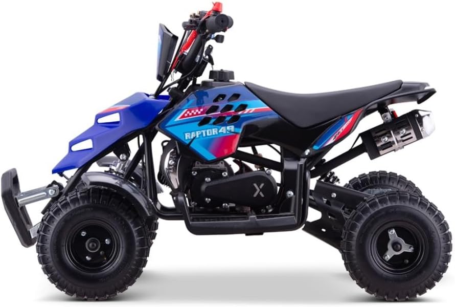 Miniquad Infantil Gasolina Raptor-R4 49cc (Gasolina Mezcla), Azul, niños de 4 a 10 años