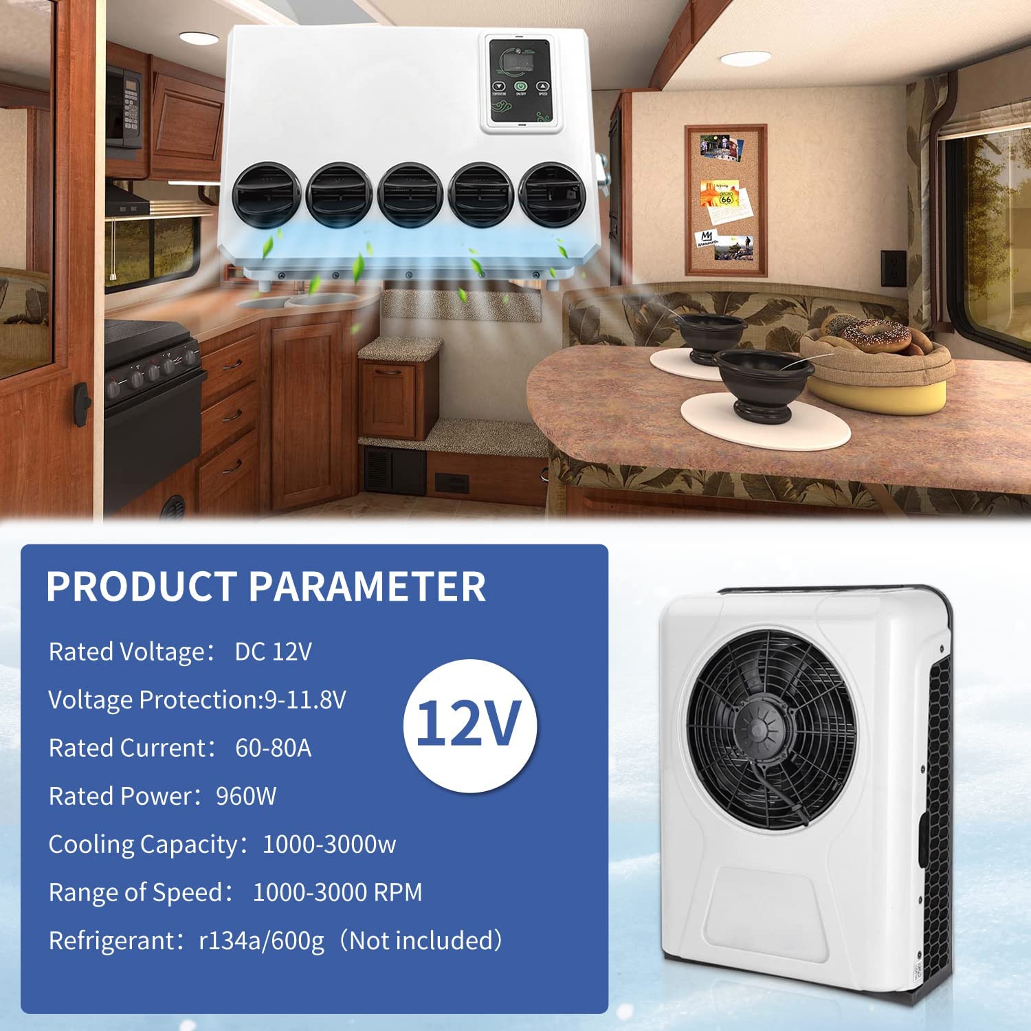 12 Volt DC RV-Klimaanlage, energieeffiziente Split-Einheit für Wohnmobil und Sattel-LKW-Kabinen-Kühlung