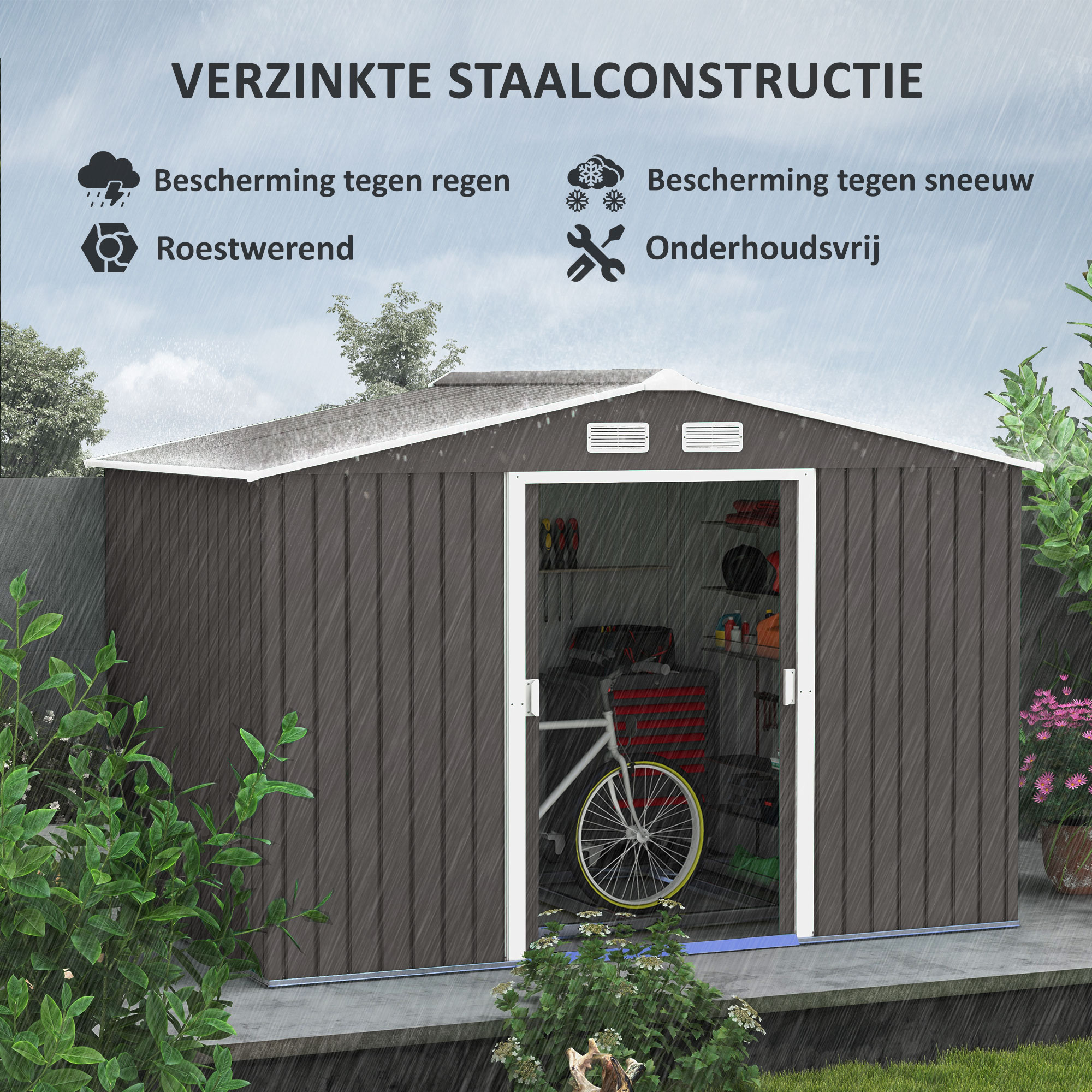 Outsunny Gereedschapsschuur tuinhuis gereedschapsschuur tuinkast gereedschapskast metaal