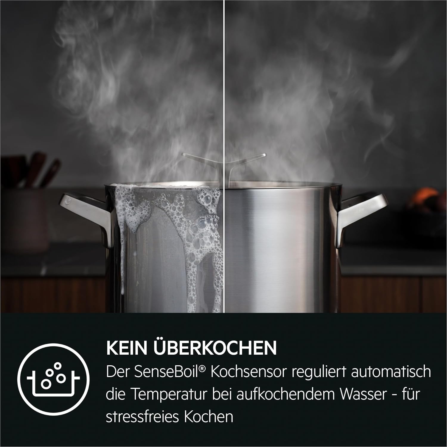 AEG Induktionskochfeld autark 80cm mit Dunstabzug / Made in Germany / 4 Flex-Kochzonen mit Bridge (Kombination 2er Zonen) / Auto-Funktion des Dunstabzugs / Aktivkohlefilter / COLI84COXB