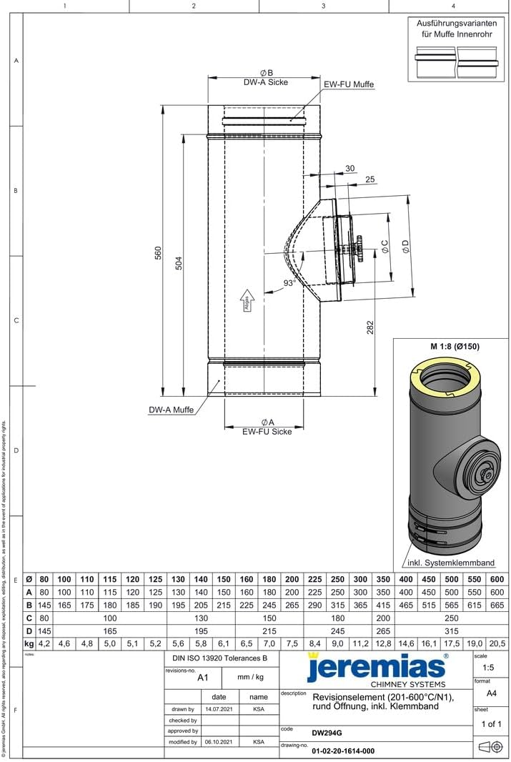 Jeremias DW-FU 300mm Längenelement Edelstahl Abgassystem mit Revision für Festbrennstoffe bis 600°C N1