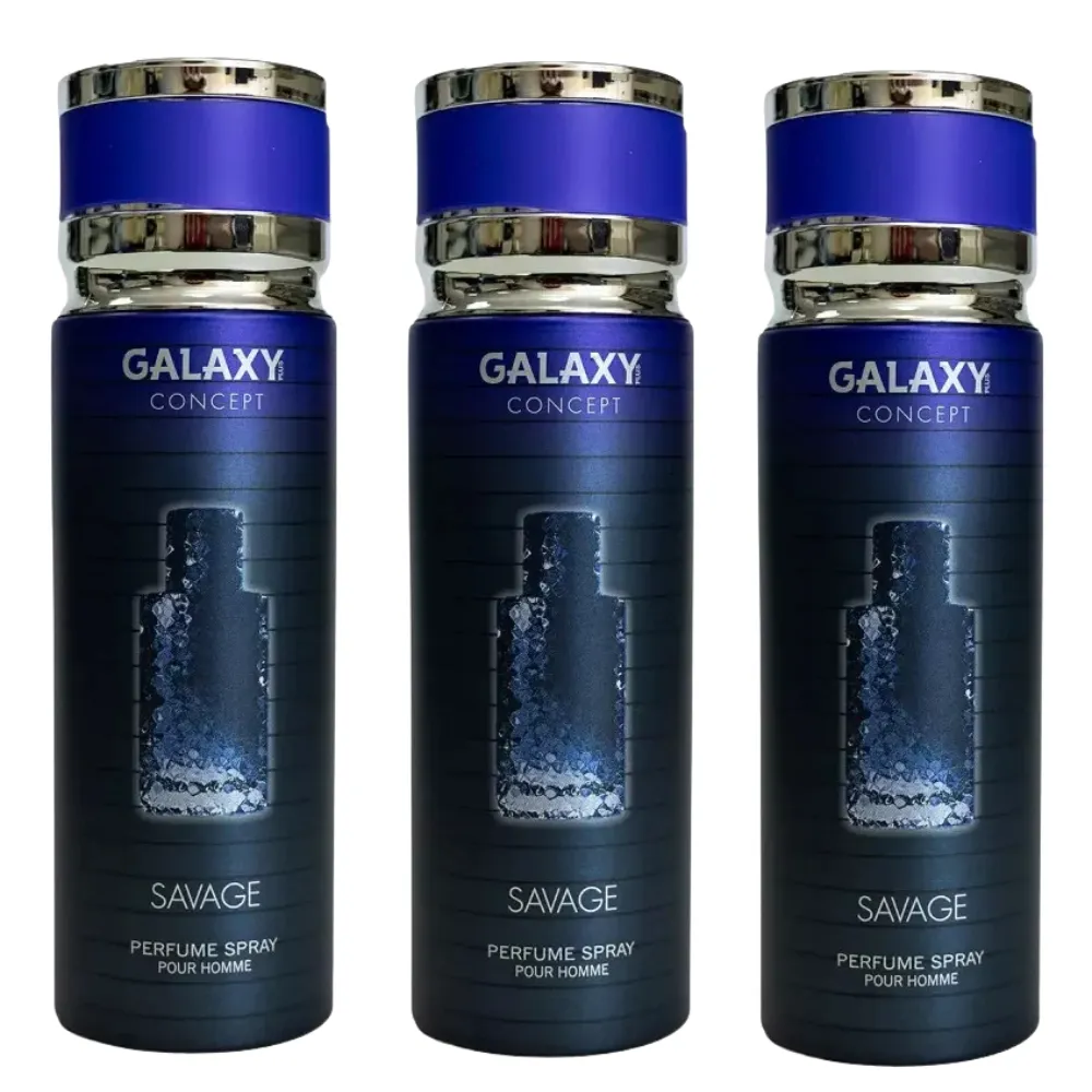 3 x Galaxy Plus Concept Savage Perfume Body Spray a?? 200ml Bundle