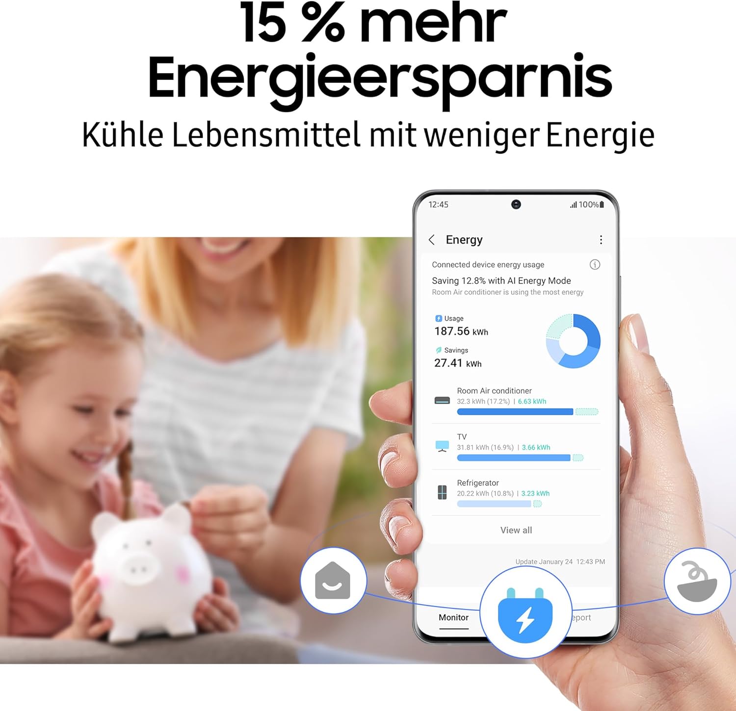 Samsung RB38C7AGWS9/EF Kühl-Gefrierkombination, 203 cm, 387 l, AI-Kühlschrank mit Gefrierfach, SmartThings AI Energy Mode, Cool Select+, Twin Cooling Plus, Metal Cooling, Edelstahl Look