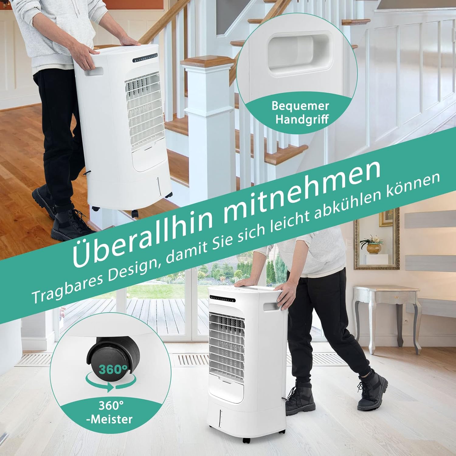 GOPLUS Klimaanlage mobil ohne Abluftschlauch, 15 Std. Timer, 66W, Klimagerät mit 10L Wassertank & 2 Kühlakkus, 3 in 1 Kühlen & Ventilieren & Befeuchten, Luftkühler 3 Gebläsestufen, inkl. Fernbedienung