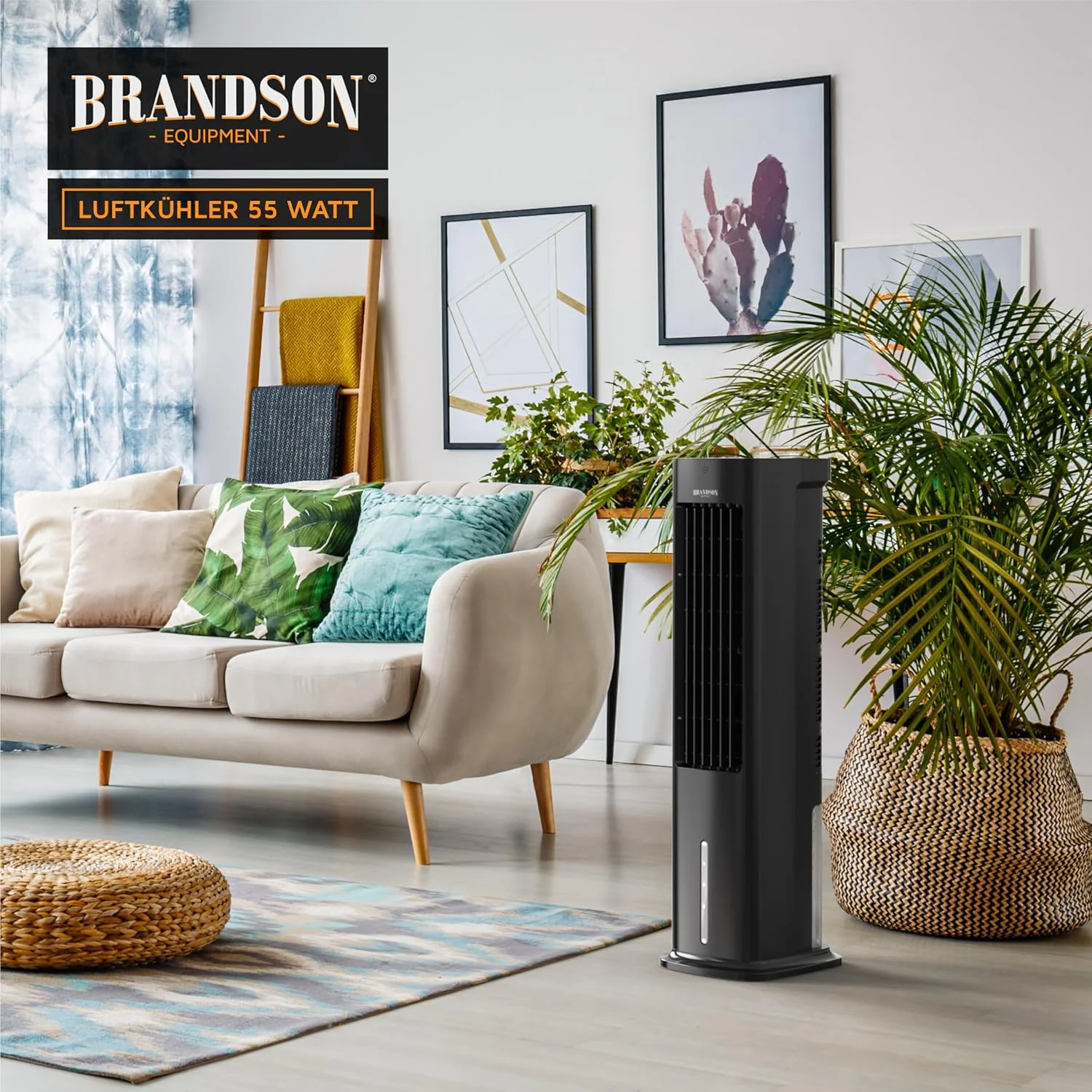 Brandson - Luchtkoeler met waterkoeling 5-in-1 - Verdampingskoeler, luchtbevochtiger, ventilator & luchtreiniger, mobiele airconditioning zonder afvoerslang - Prijswinnaar 2025 - stil - 5L watertank