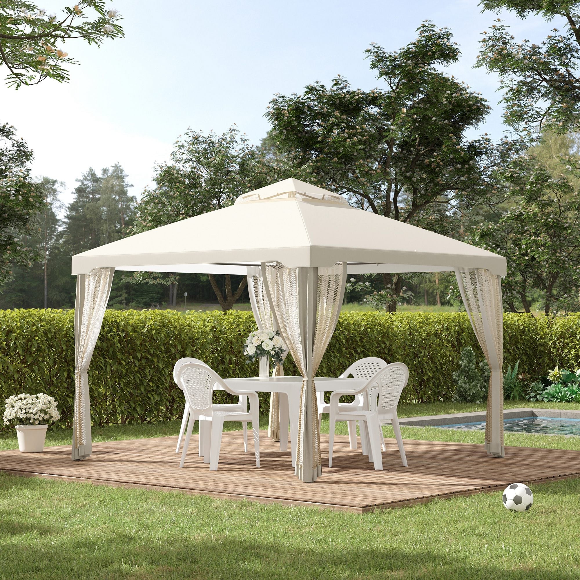 Outsunny Tuinpaviljoen Dubbel Dak Insectenhor cr��mewit