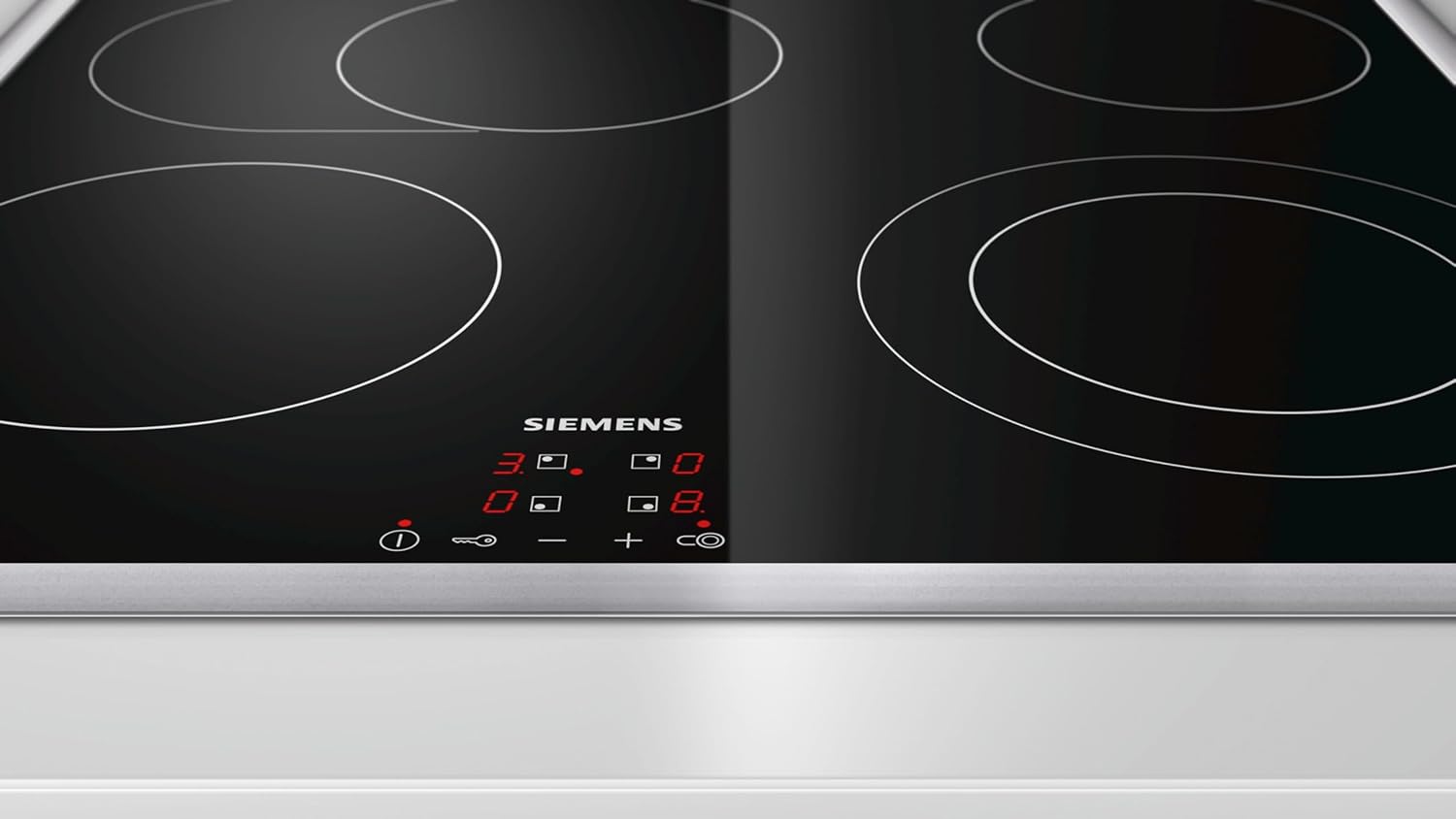Siemens ET645HN17E iQ300 Glaskeramik-Kochfeld, 60 cm, Made in Germany, Flachrahmen-Design, zuschaltbare Bräterzone, touchControl - Steuerung per Fingertipp, Zweikreiszone 21 cm