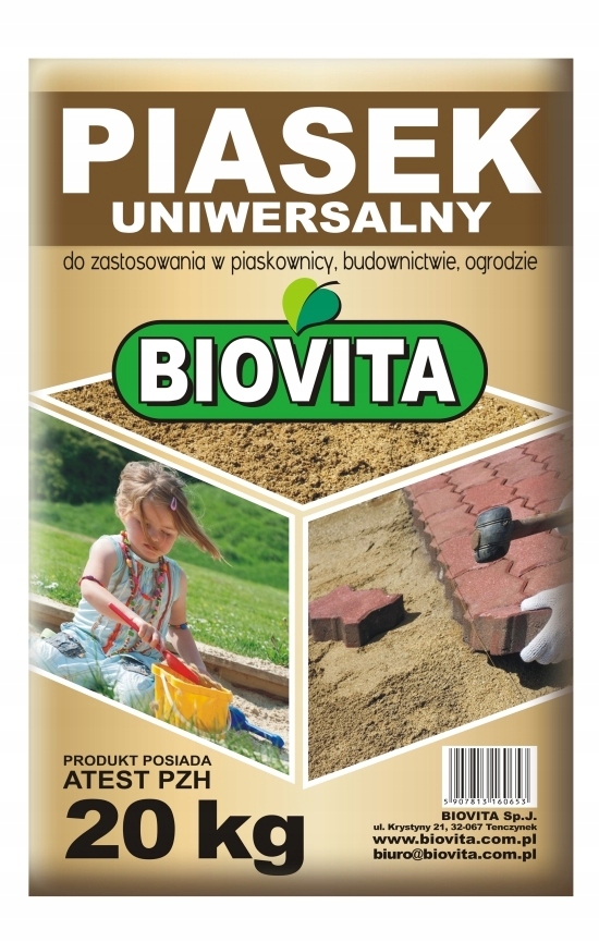 BIOVITA Piasek Czysty Do Piaskownicy Piaskownic z Atestem PZH 1200kg Paleta