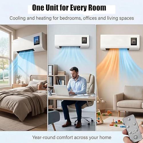 Wandmontage Klimaanlage mit Fernbedienung, 1800W Dual-Mode-Heizungskühler Lüfter für Raum, leise tragbare Klimaanlage mit Timer, energieeffiziente Kühlung für Home Office Schlafzimmer