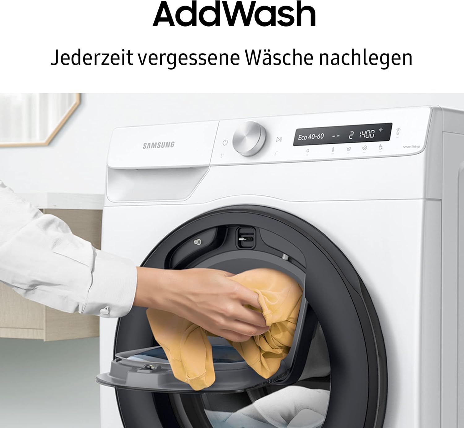 Samsung WW8NK52K0VW/EG Waschmaschine, 8 kg, 1200 U/min, SLIM Platzsparer, Ecobubble, AddWash, Hygiene-Dampfprogramm, Weiß