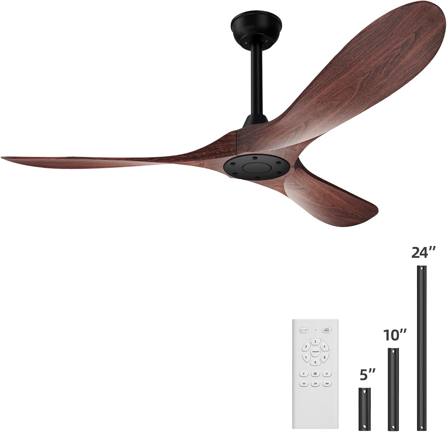 Biukis 152 cm Deckenventilator mit Fernbedienung, 6 Geschwindigkeitsstufen, reversibler DC-Motor für ganzjährige Nutzung, geeignet für Außenbereich, Garten, Wohnzimmer, Schlafzimmer – Walnuss