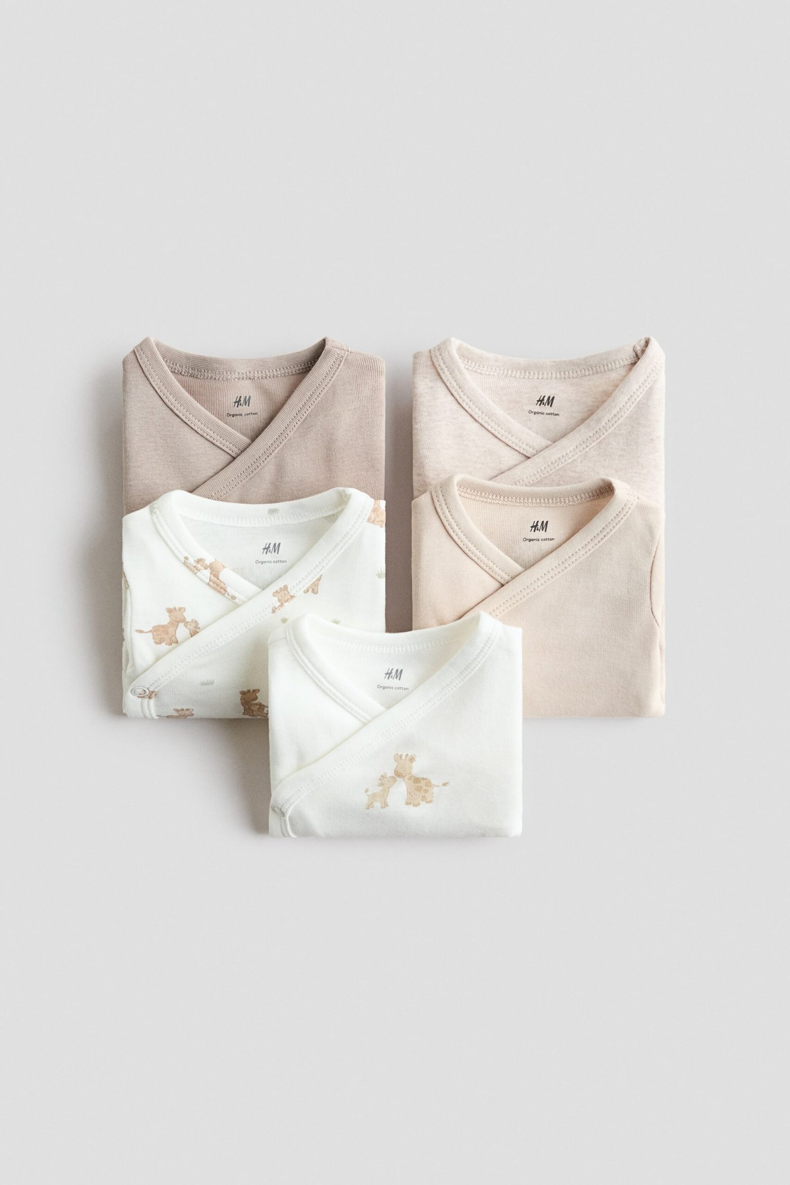 5-pack wrap bodysuits, white/giraffes – Size: 50 (0-1M) – H&M