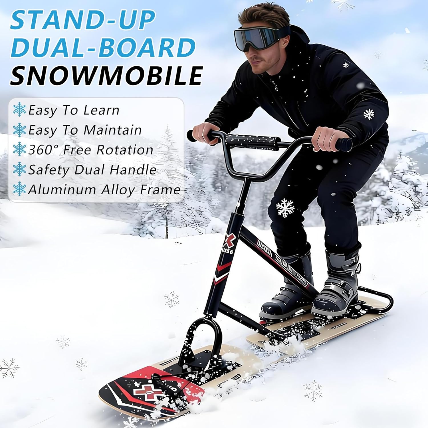 All-Terrain-Snowboard-Schlitten FüR Erwachsene, Jugendliche Und Familien, 360° Drehbares Schneemobil FüR Erwachsene, Aluminiumrahmen, Max. Tragkraft 150 Kg Wood