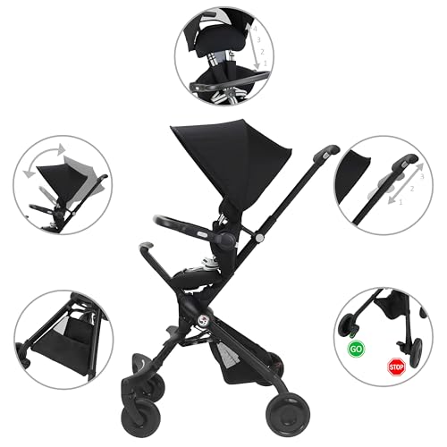 509 Crew EZ TRAVELLER Baby Buggy Stroller Pushchair, Easy & Compact Fold, 2 posizioni Recline Backrest, manico regolabile, barra frontale regolabile, Canopy, Basket, da 6 m a 15 kg, nero : Prima infanzia