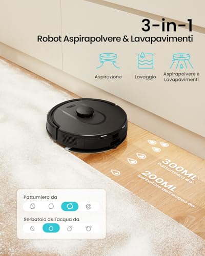Robot Aspirapolvere Lavapavimenti con Mappatura,LiDAR Rilevamento Ostacoli, Aspirapolvere Robot lavapavimenti Potente Navigazione Laser per Pulizia Pavimenti Tappeti Peli Animali,Autonomia 180min : Casa e cucina