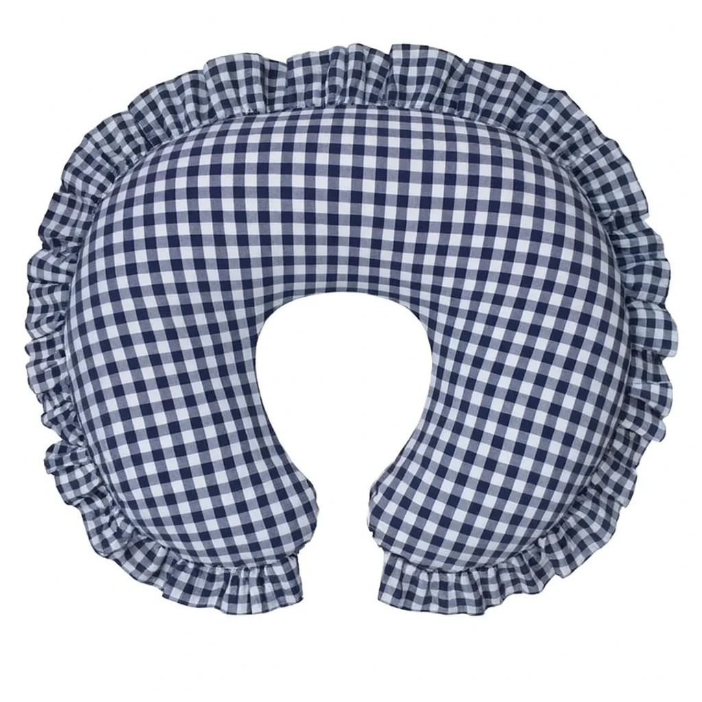 Navy Blue Gingham Ruffle Nursing Pillow Cover