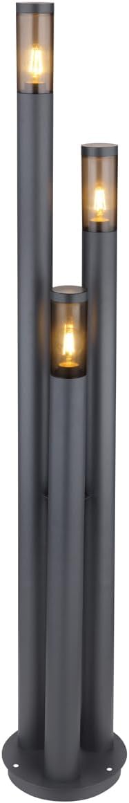 Moderne Wegeleuchte 3-flammig aus Edelstahl in Anthrazit & Rauchfarben, Höhe 170cm