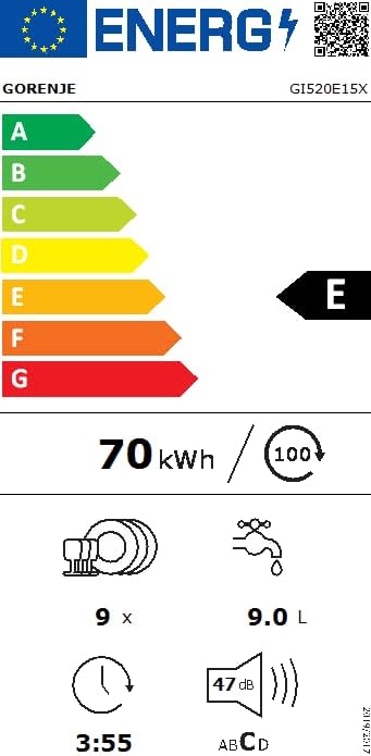 Gorenje GI 520 E15X Teilintegrierbarer Geschirrspüler / 45cm / 9 Maßgedecke / 5 Programme / 1h Reinigungsprogramm / höhenverstellbarer Oberkorb / vollständiger Überlaufschutz, Eingebaut, Edelstahl
