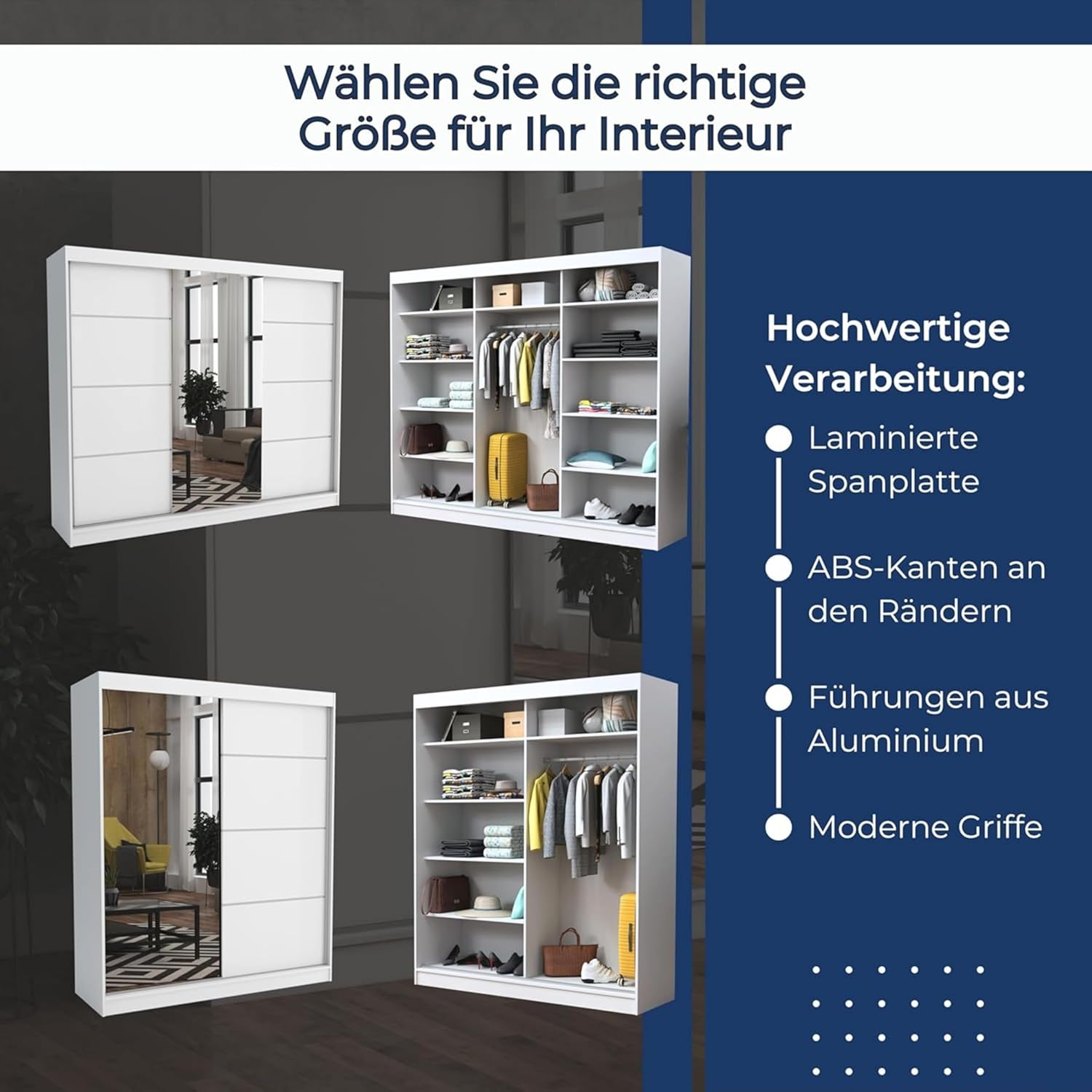 Brent - Kleiderschrank mit Spiegel 100cm Breit Windsor Tomy I Schlafzimmerschrank mit 2 Kleiderstange und Einlegeböden für Kleidung I Kleiderschrank Sonoma Eiche