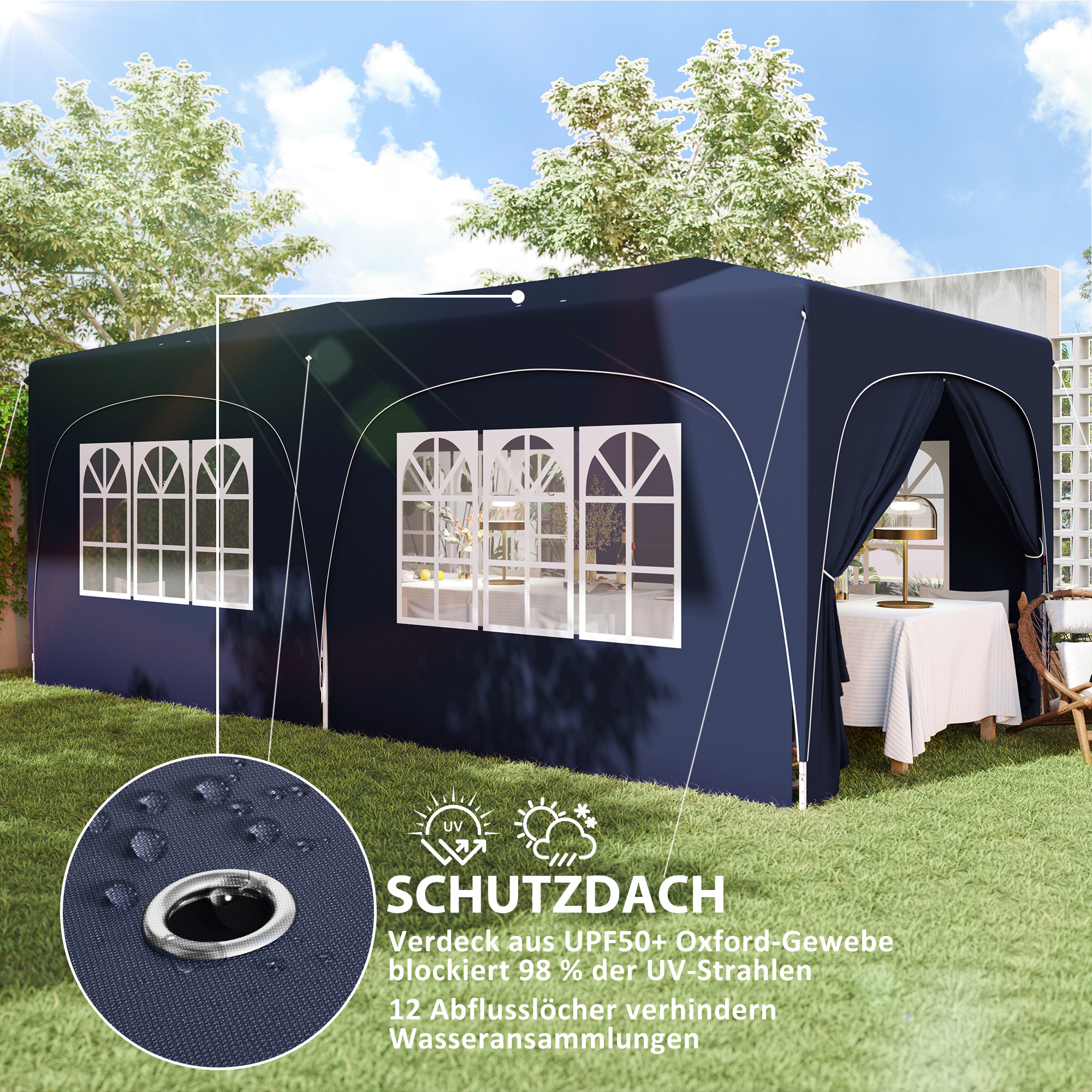 3 x 6 m Pop-up Paviljoen met Zijwanden, UPF50+ Hoogteverstelbaar Tuinpaviljoen met Draagtas en Zandzakken
