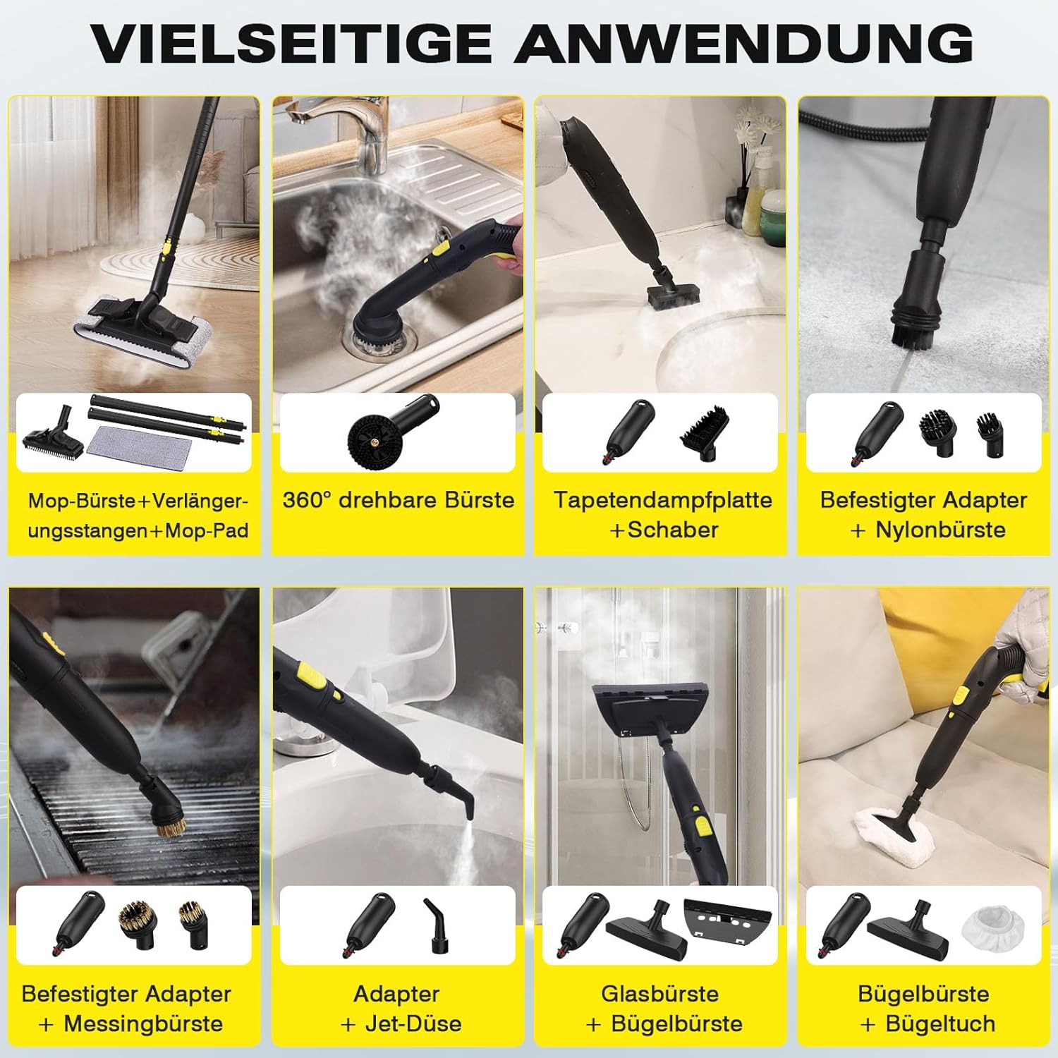 TVD Dampfreiniger, Polstermöbelreiniger, Dampfreiniger mit 5 m extra langem Netzkabel für Bodendampfer, Ofen, Teppich, Sofa, Polster, Bettwanzen.