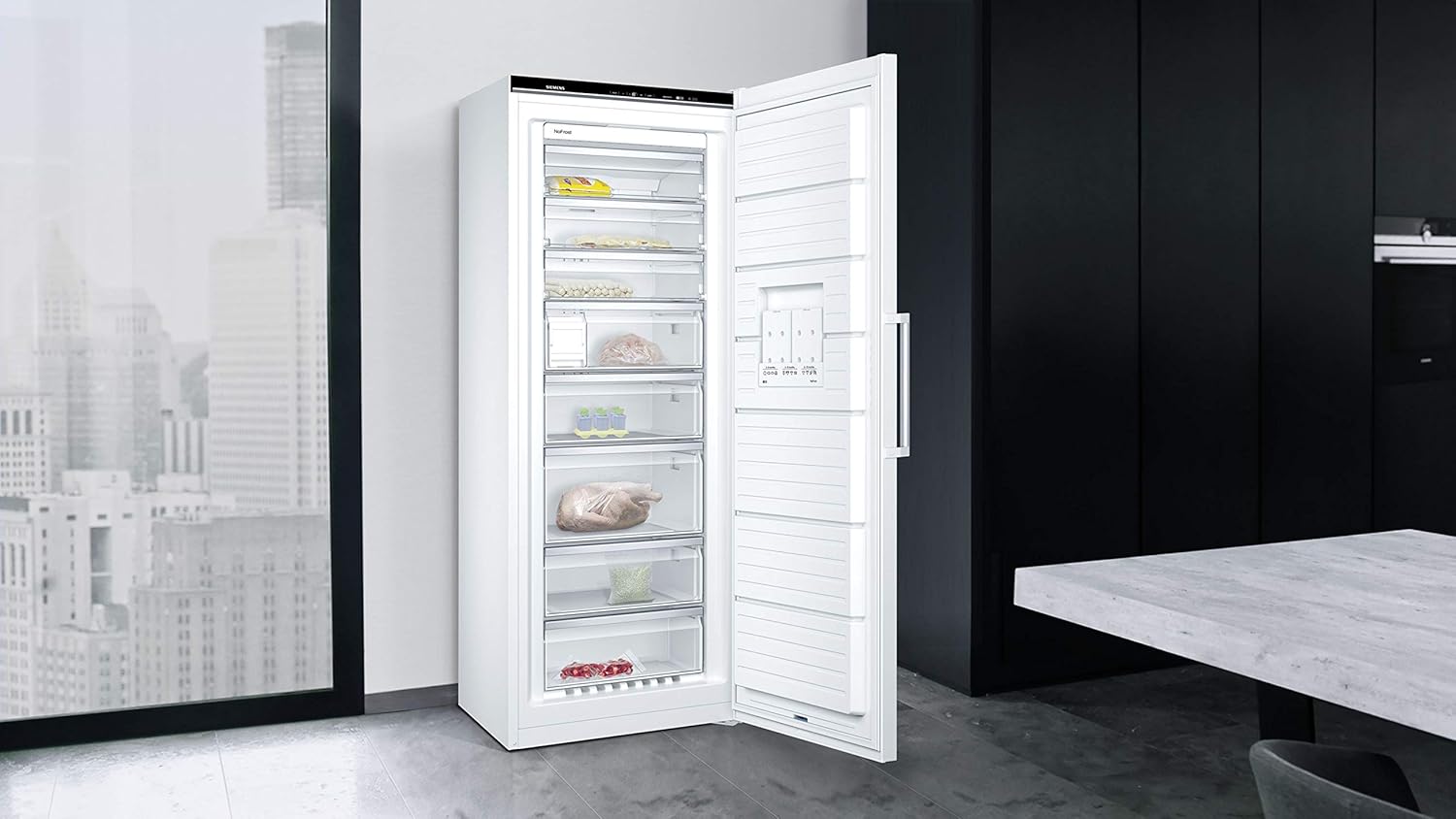 Siemens GS54NAWCV iQ500 Gefrierschrank, 176 x 70 cm, 327 L, noFrost nie wieder abtauen, bigBox Platz für großes Gefriergut, varioZone flexible Glas-und Schubladen, Weiß