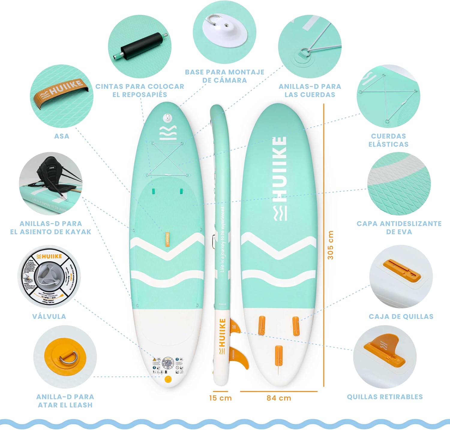 HUIIKE Inflatable Paddle Board with Accessories Included, Paddle, Knife, Inflator Stand Up Paddle Board Great Stability and Resistance. 305 x 84 x 15 cm, Supports up to 130 kg