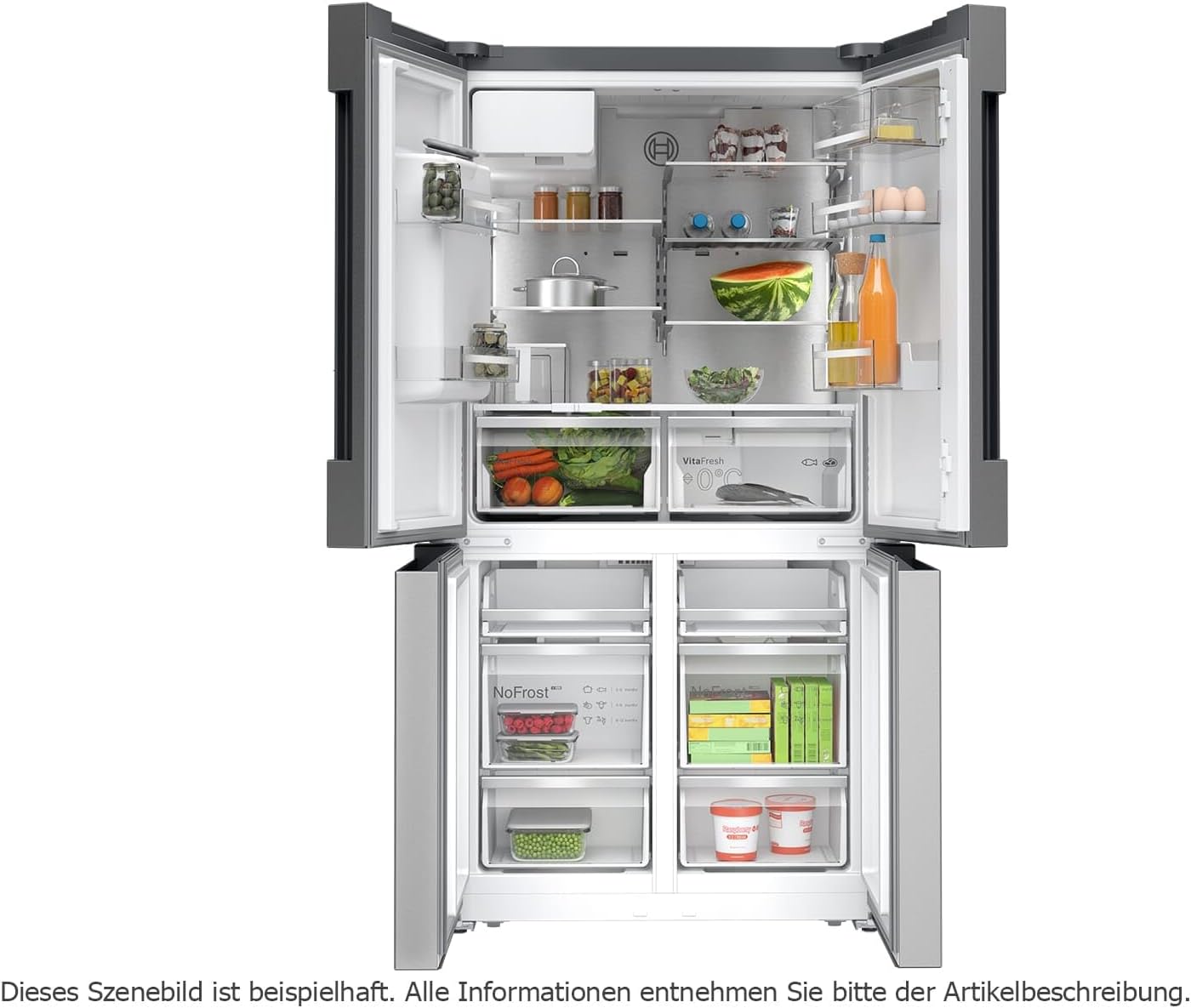 Bosch KFI96APEA, Serie 6, Smarter French Door Kühlschrank, 183 x 90,5 cm, 375 L Kühlen + 199 L Gefrieren, noFrost, Eis- und Wasserspender, Big Box, VitaFresh XXL 0º, AntiFingerprint, Gebürsteter Stahl