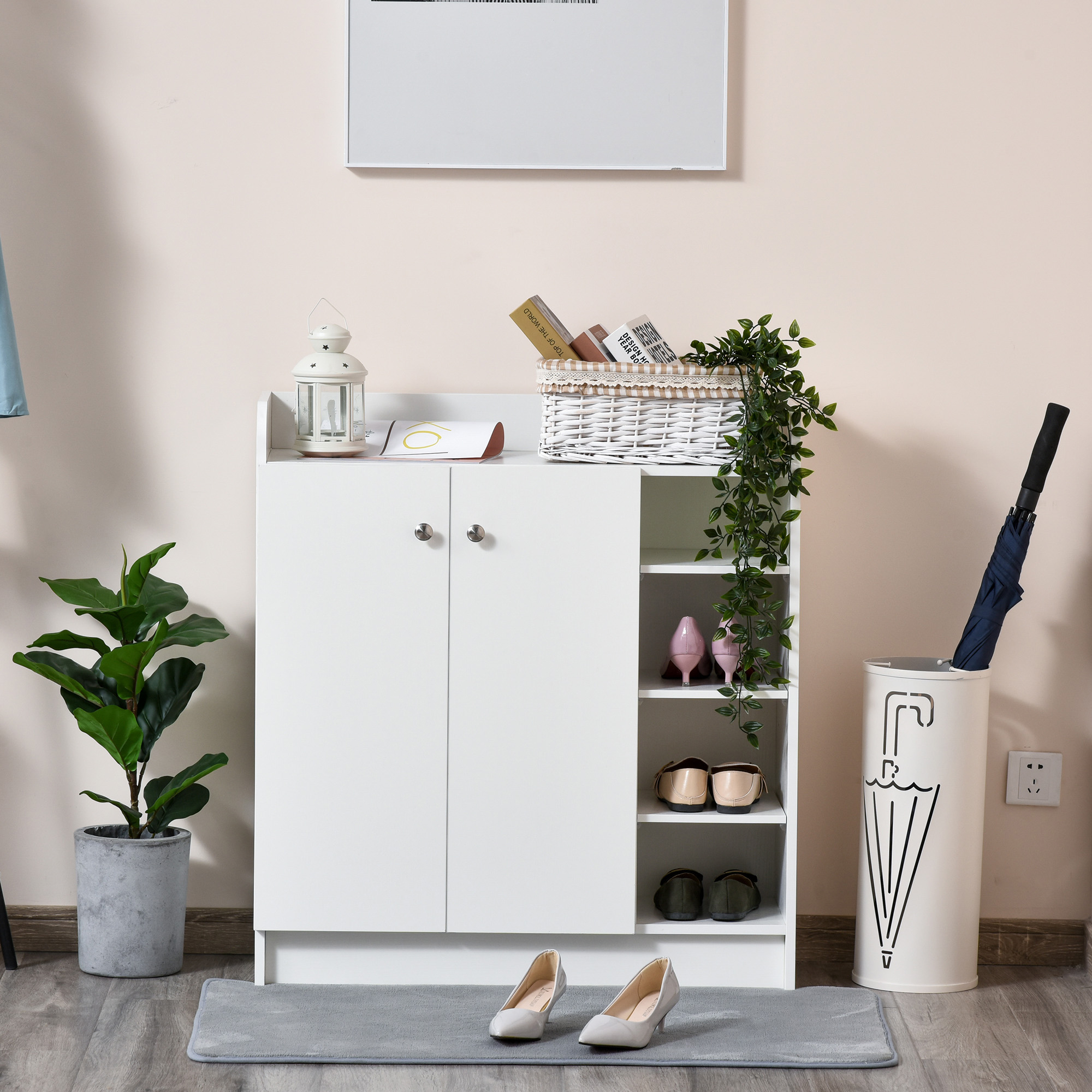 Schoenenkast Schoenencommode Schoenenrek, 4 Planken. 1 Kast, 83 cm x 30 cm x 90 cm, Wit