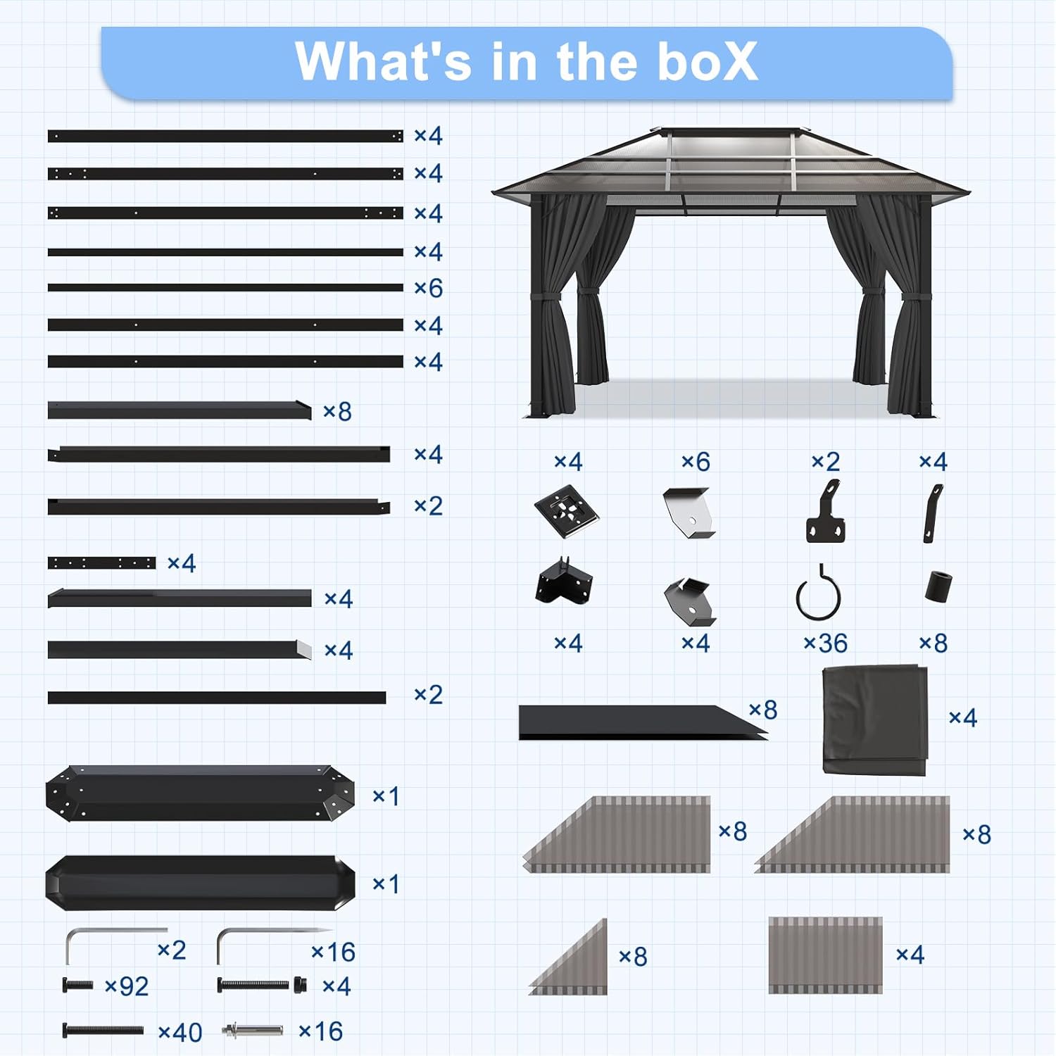 TRIUMPHKEY Pavillon 3x4 Wasserdicht Stabil Winterfest,Aluminium Gartenpavillon,Pavillon mit Festem Dach Protection UV,Geeignet für Außenszenen,Grau