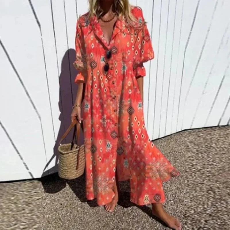 Damen Maxikleid mit Blumenmuster und V-Ausschnitt