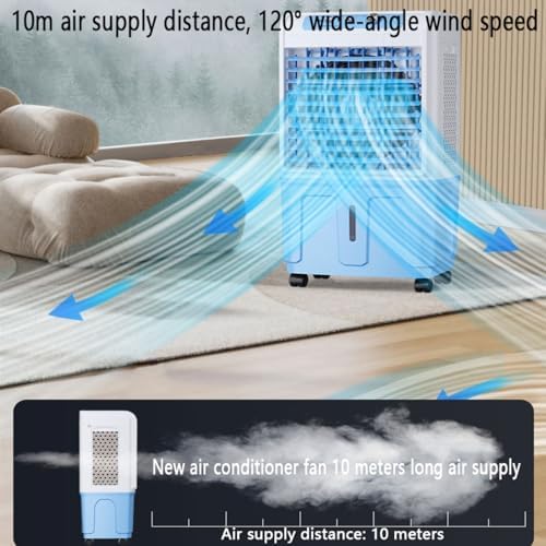 Tragbarer Verdunstungskühler mit Ventilator, 3 Geschwindigkeitsstufen, 120°-Oszillation, extrem leise (36 dB), großer Wassertank und Rollen für das Homeoffice