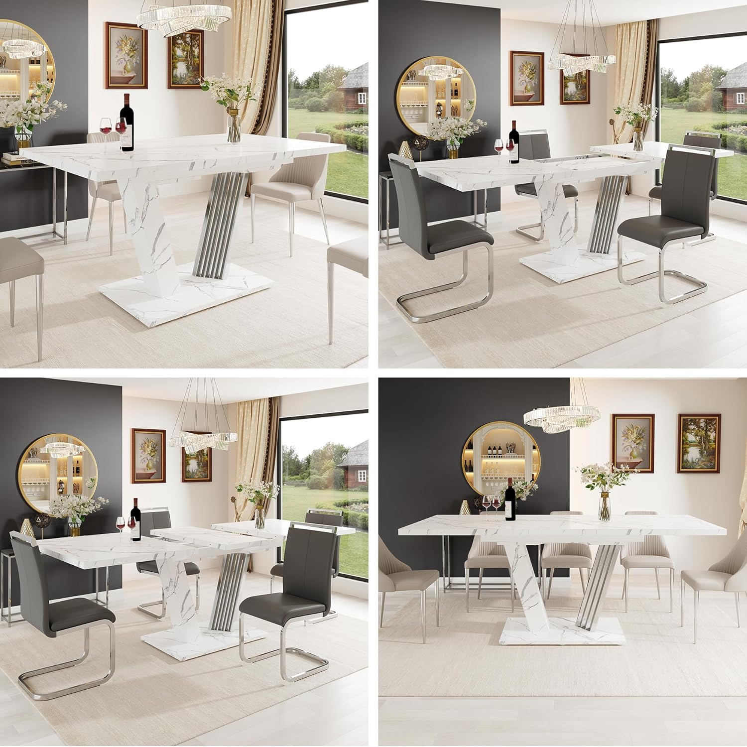 Kebnor Ausziehtisch 120-160x80x76 cm - Küchentisch mit ausziehbarem Blatt und Schmetterlings-Gestell für Küche & Wohnzimmer (Weiß)