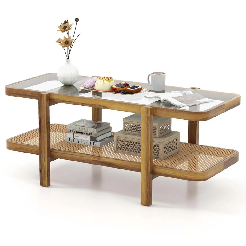 2-Tier Rattan Coffee Table, 47.5