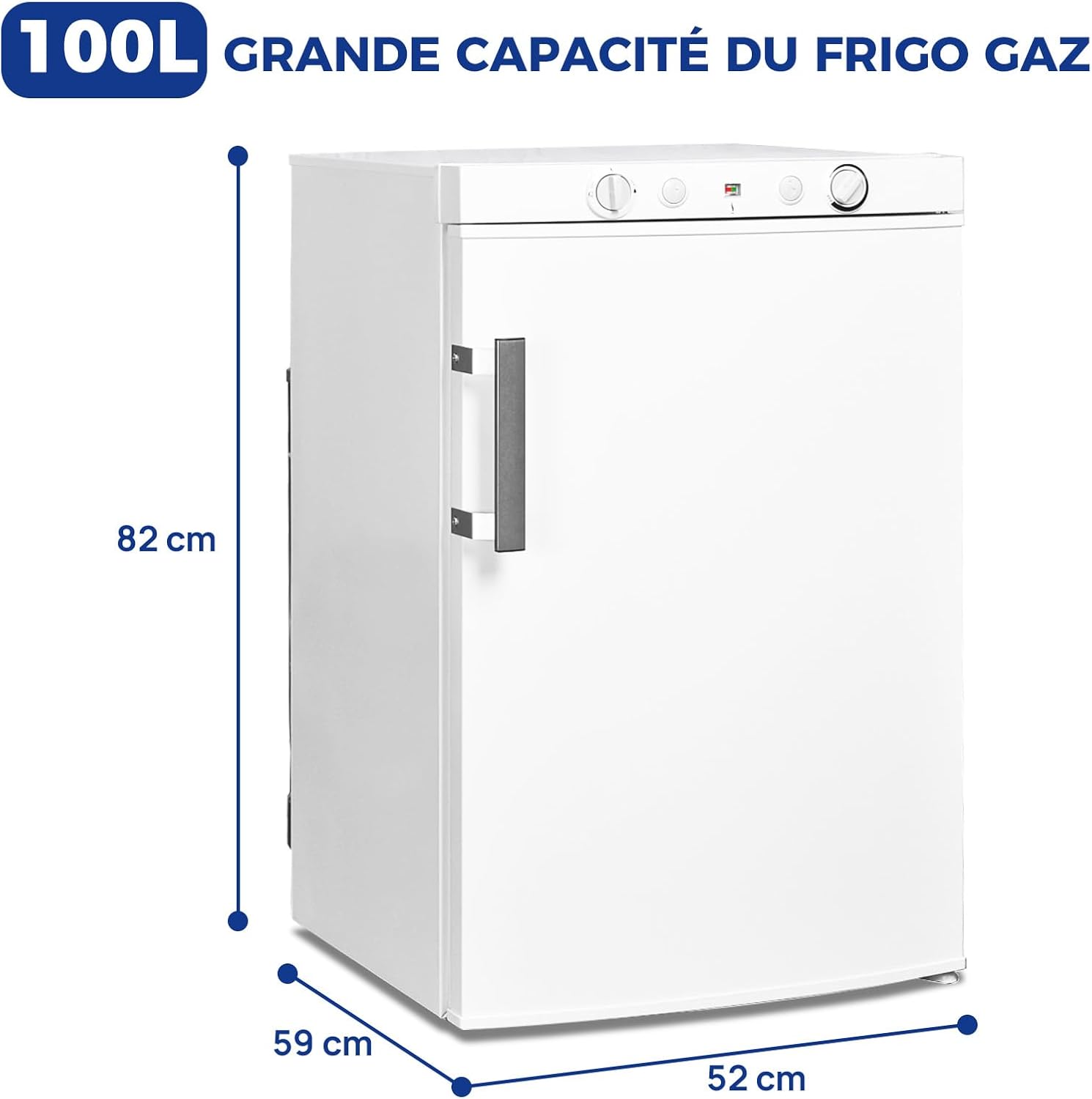 Smad Frigo Trimixte 12V 220V Gaz, 100L, Frigo Gaz Camping Car, Réfrigérateur Gaz avec Congélateur, pour Camping Car, Caravane, Cabanon, Chalet, Blanc