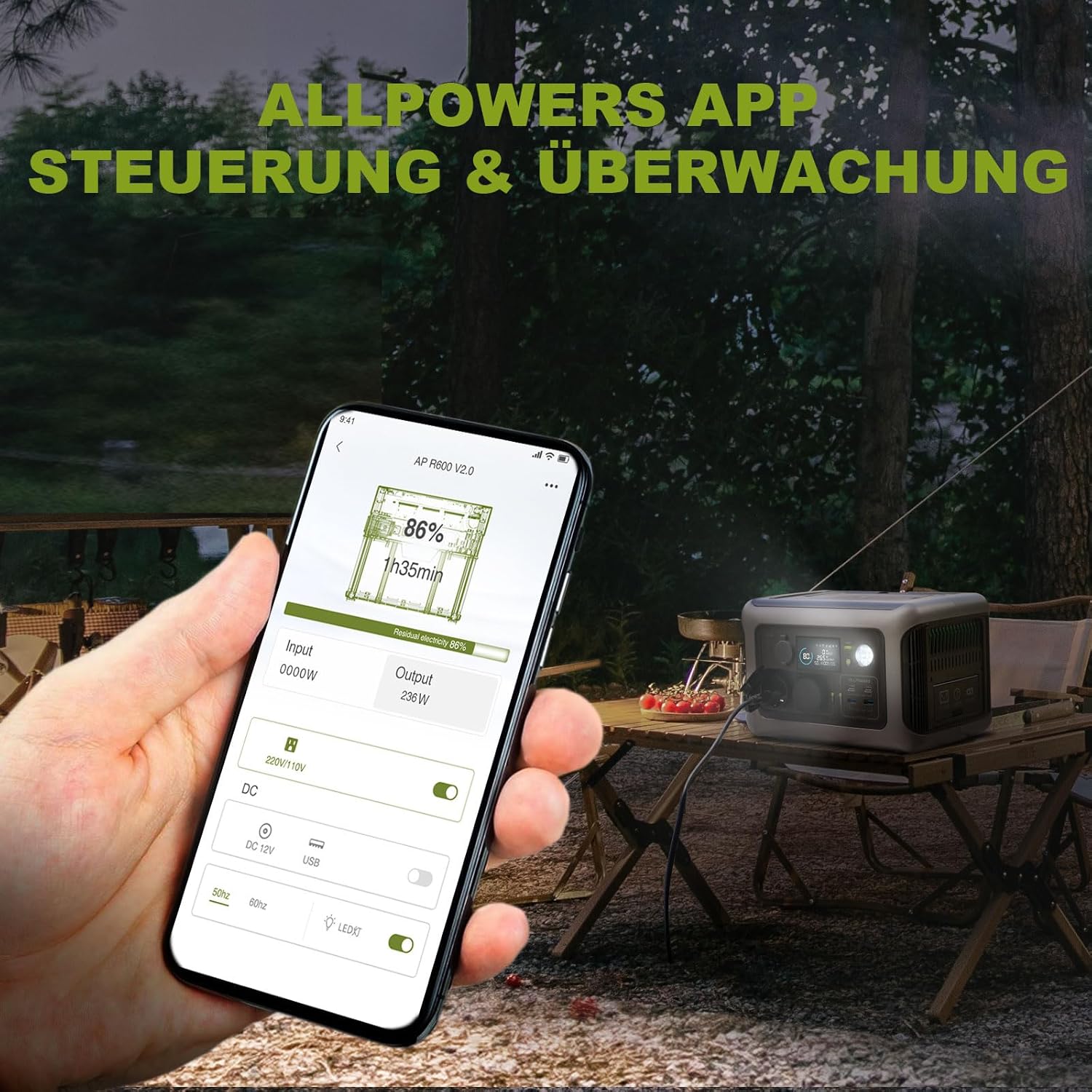 ALLPOWERS R600 Tragbare Powerstation, 299Wh LiFePO4 Batterie mit 2x 600W (1200W Spitze) AC Ausgang Solargenerator, 0-100% Schnellladung in 1 Stunde für Garten Party Reise Camping Wohnmobil Notfall