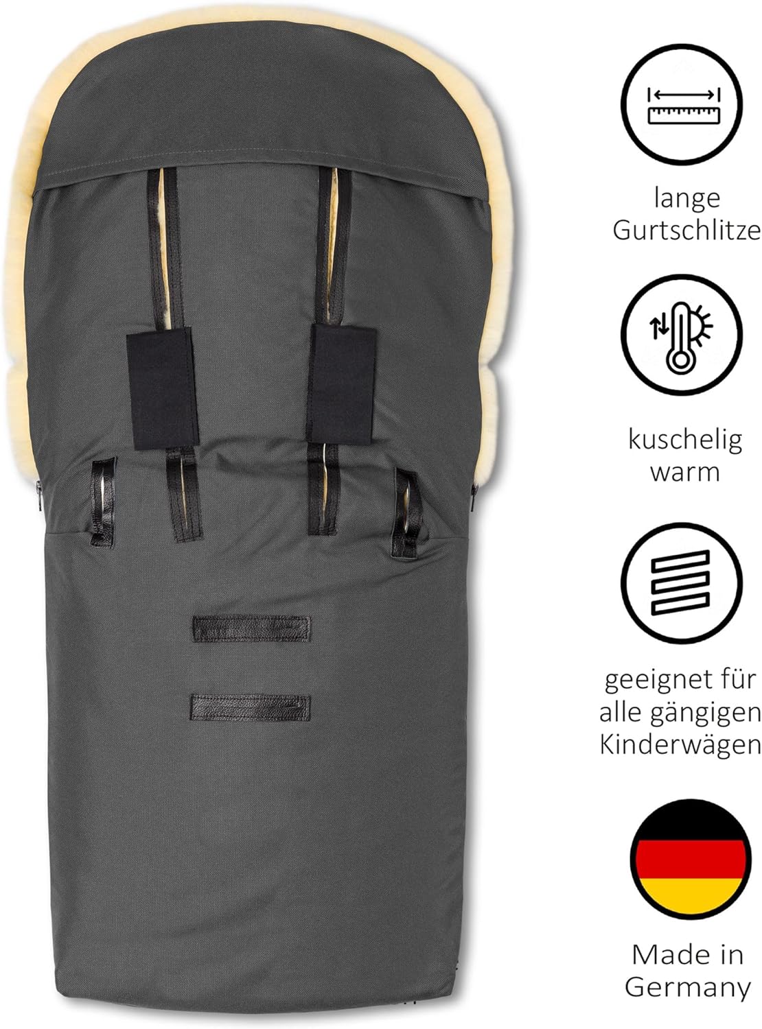 Hofbrucker Lammfell-Fußsack Putzi Kinderwagen, Buggy/Winterfußsack wind- & wasserabweisend/Warmer Fußsack Oberteil abnehmbar/echtes Lammfell/Made in Germany