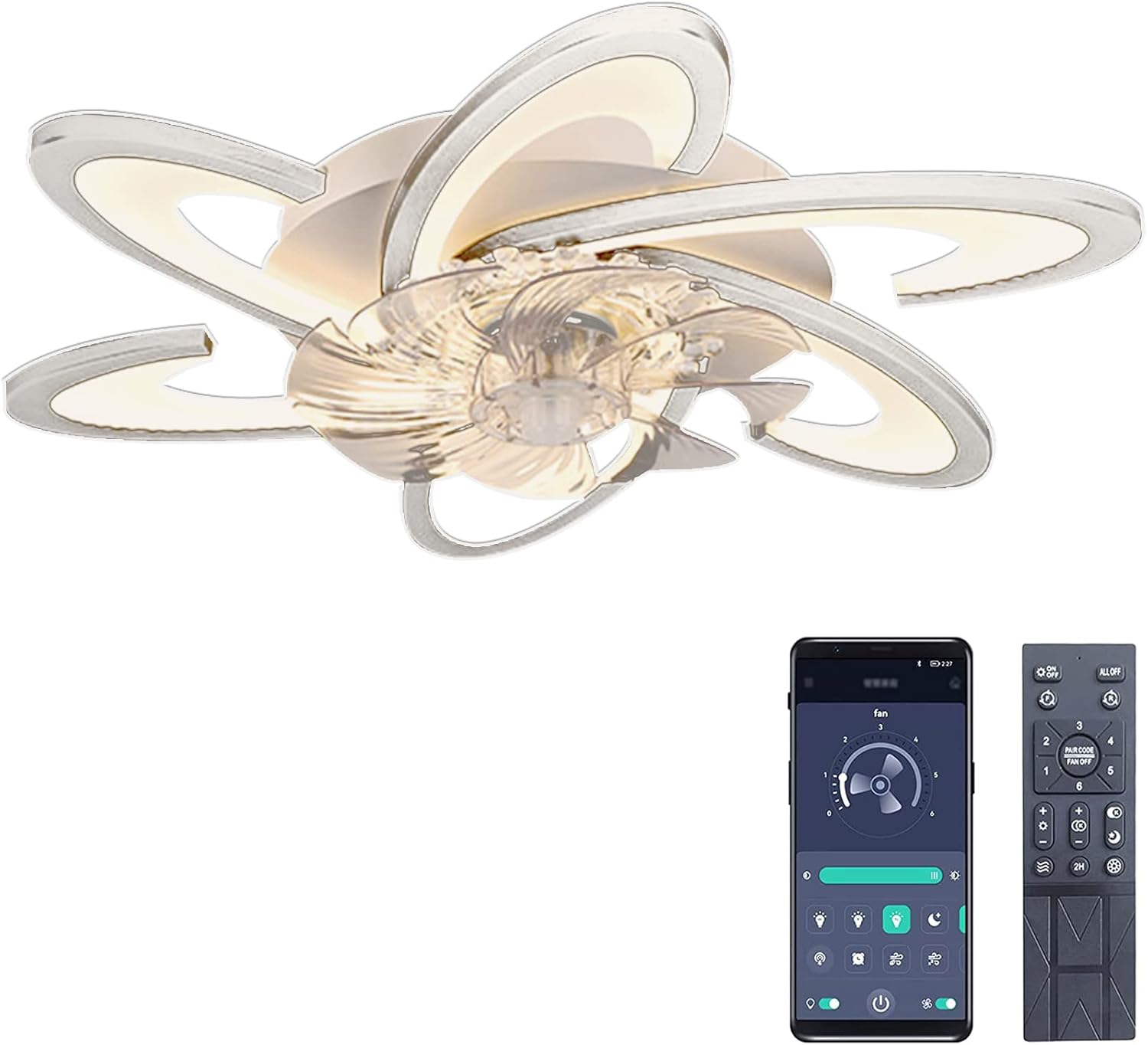 Bossen LED Deckenventilator mit Beleuchtung, Φ67cm, Leise mit 6 Geschwindigkeiten & Timer, 3-Farben-Dimmbar, App-Steuerung & Fernbedienung, Moderne Deckenlampe für Wohnzimmer Schlafzimmer