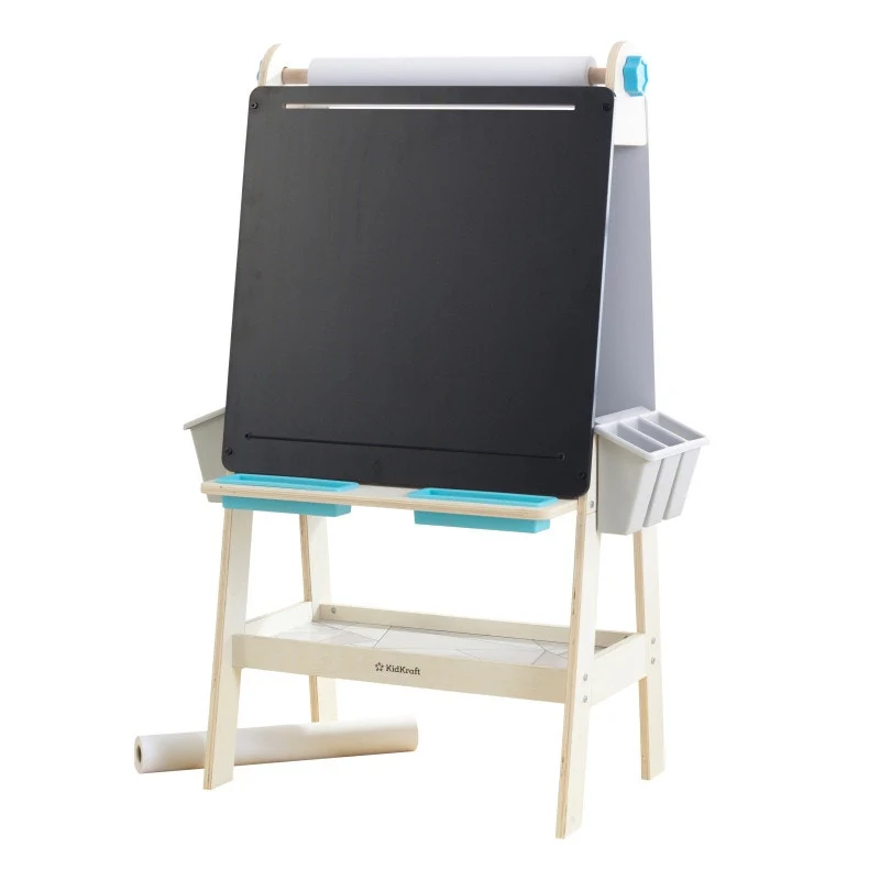 KidKraft Create N Play Kunst Ezels �C Dubbelzijdige Kindertekenbord met Papierrol, Opbergruimte en Verfaccessoires