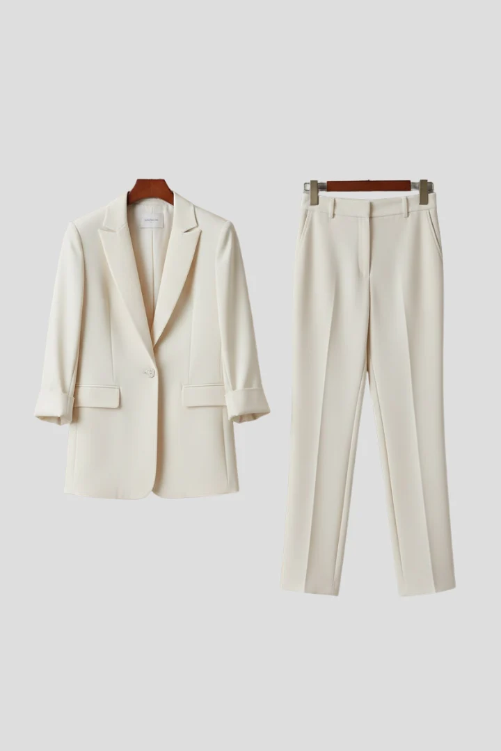 Damen Blazer Set Zweiteiler | Taillierter Blazer und Stoffhose mit geradem Bein | Elegantes Business Outfit f��r Damen