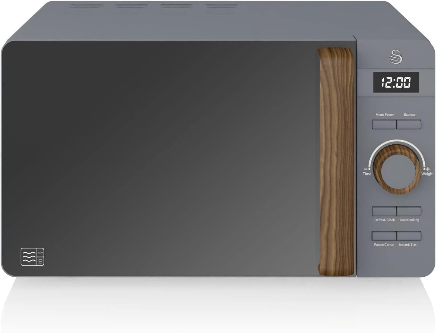 Swan Nordic SM22036WHTN Digitale Mikrowelle, Griff in Holzoptik, Gehäuse mit weicher Haptik und matter Oberfläche, 800 W, Baumwollweiß
