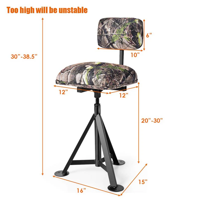 Eletriclife Swivel Hunting Chair Tripod Blind Stool with Detachable Backrest