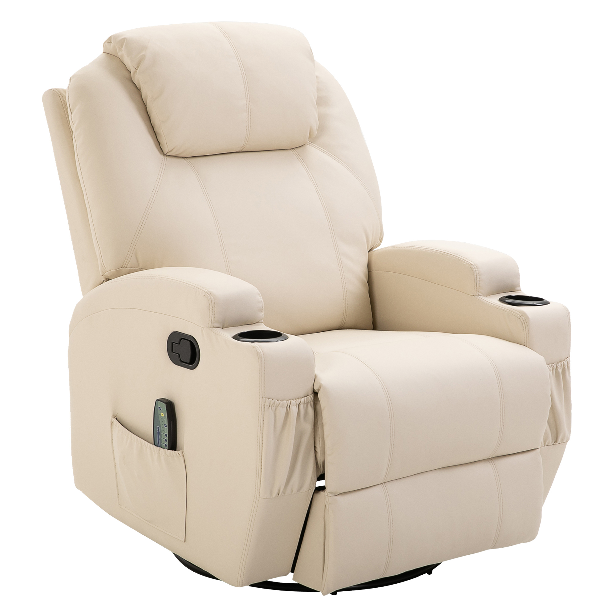 massagestoel, relaxstoel, tv-stoel massagefunctie 5 massagestanden ligfunctie PU-leer hout metaal schuimstof cr��mewit 82 x 97 x 110 cm