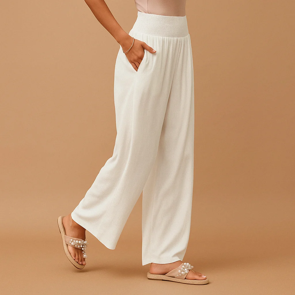 Damen Leinenhose mit elastischem Bund | Luftige Sommerhose aus Baumwolle-Leinen-Mix | Bequeme Stoffhose mit geradem Schnitt