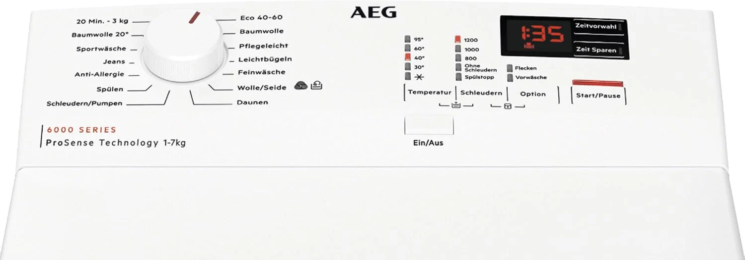 AEG Waschmaschine Toplader, Serie 6000 ProSense: Mengenautomatik, 6 kg, EEKL A, SoftOpening Trommeldeckel?ffnung, Wasserschutzalarm, Wasserstoppschlauch, Inverter Motor, 1400 U/min, LTR6A41460