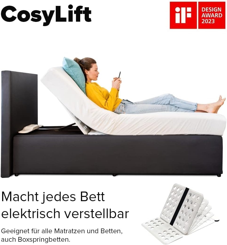 COSYLIFT Lattenrost Add-On, Boxspringbett Add-On - elektrisch Verstellbarer Lift für Lattenroste & Matratzen, für alle Betten & Boxspringbetten - mit Motor & Handschalter