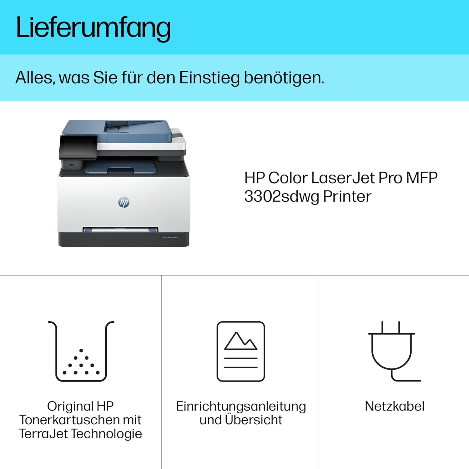 HP Color LaserJet Pro MFP 3302fdwg Multifunktions-Farblaserdrucker, Fax, Automatischer beidseitiger Druck, Touchscreen, Wi-Fi, Ethernet, USB, HP Wolf Pro Security