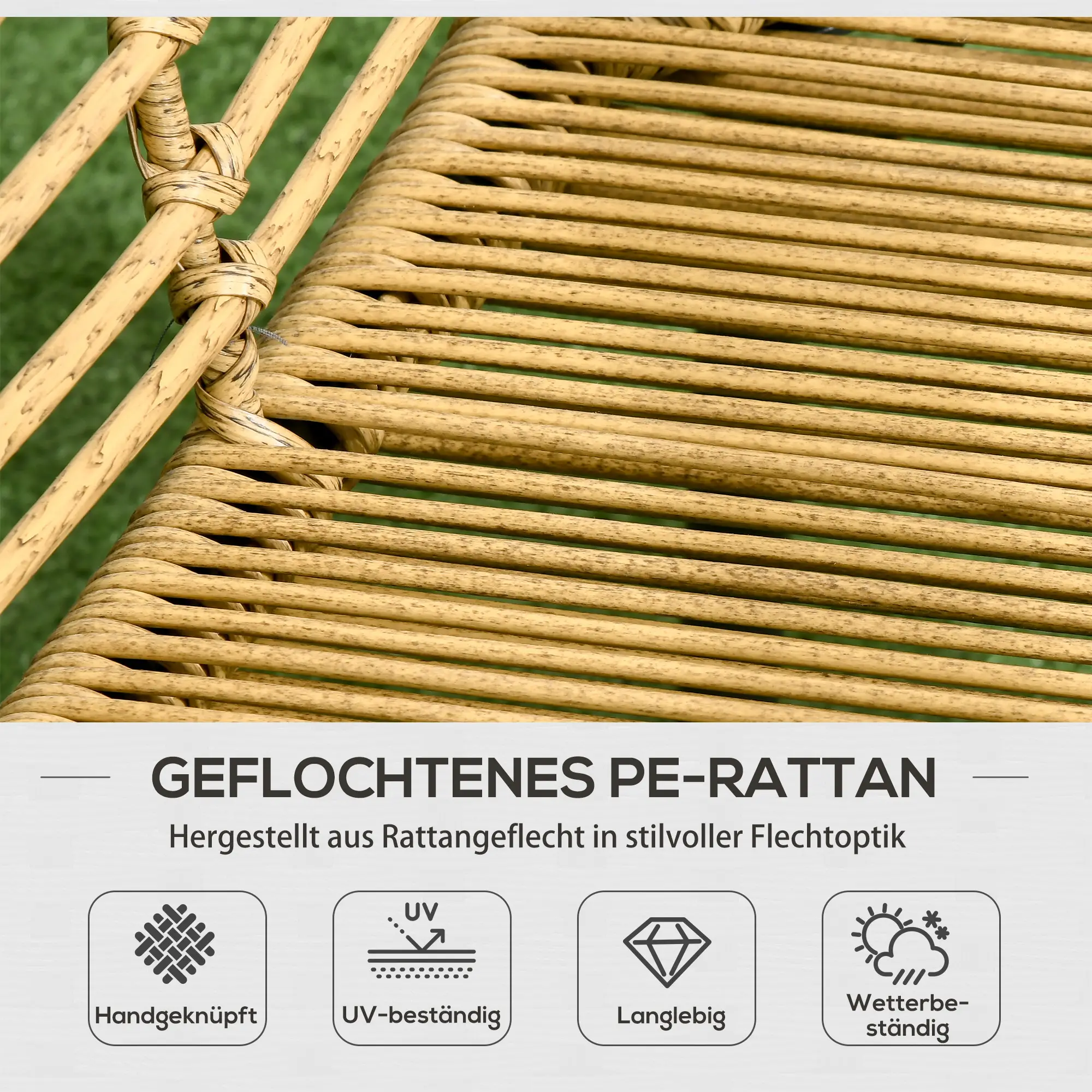 Outsunny Polyrattan Tuinbankset 4-delig. Boho-stijl Glazen Salontafel