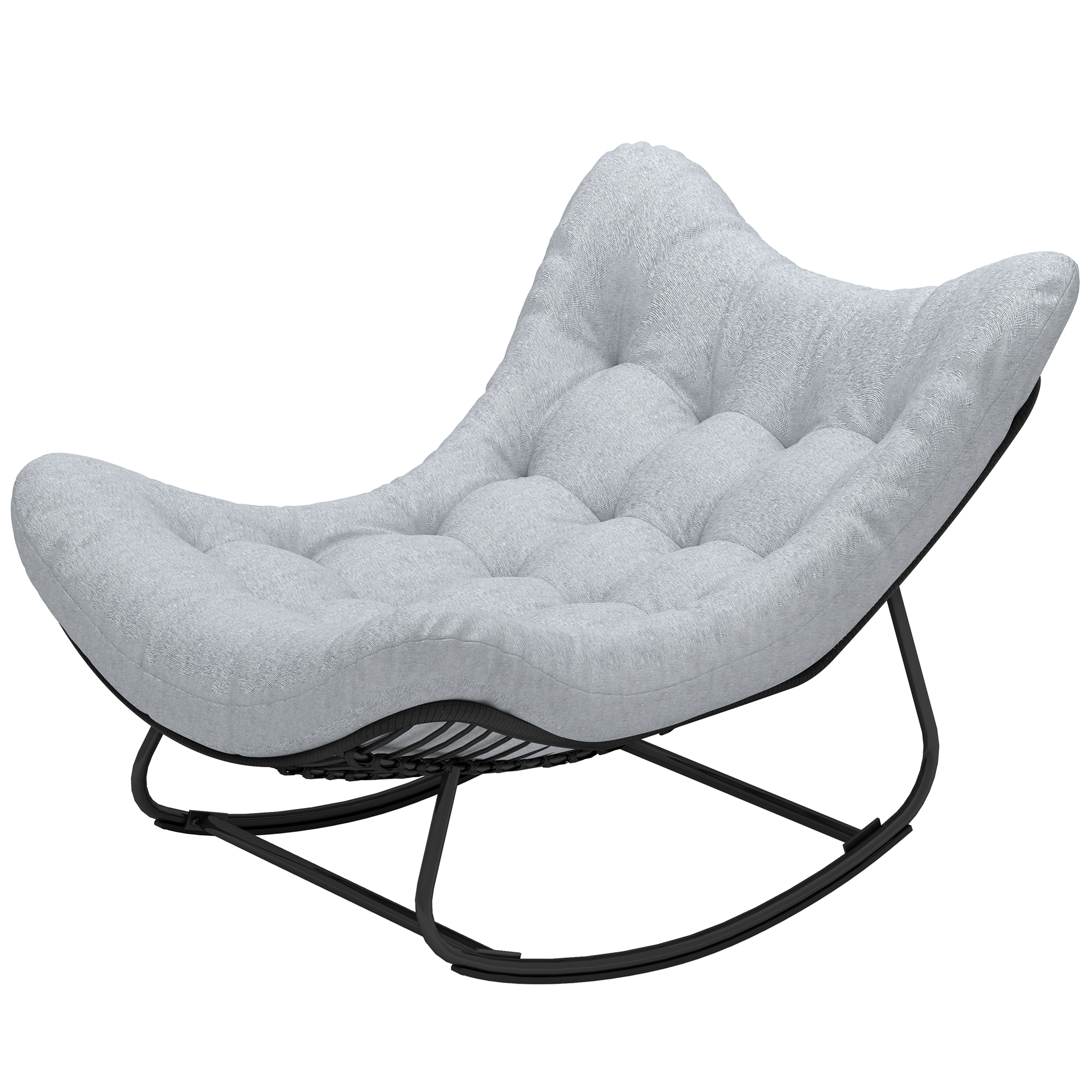 Rattan Schommelstoel Tuinbank met Stalen Frame en Kussen Schommelbank 98 x 111 x 74 cm Grijs